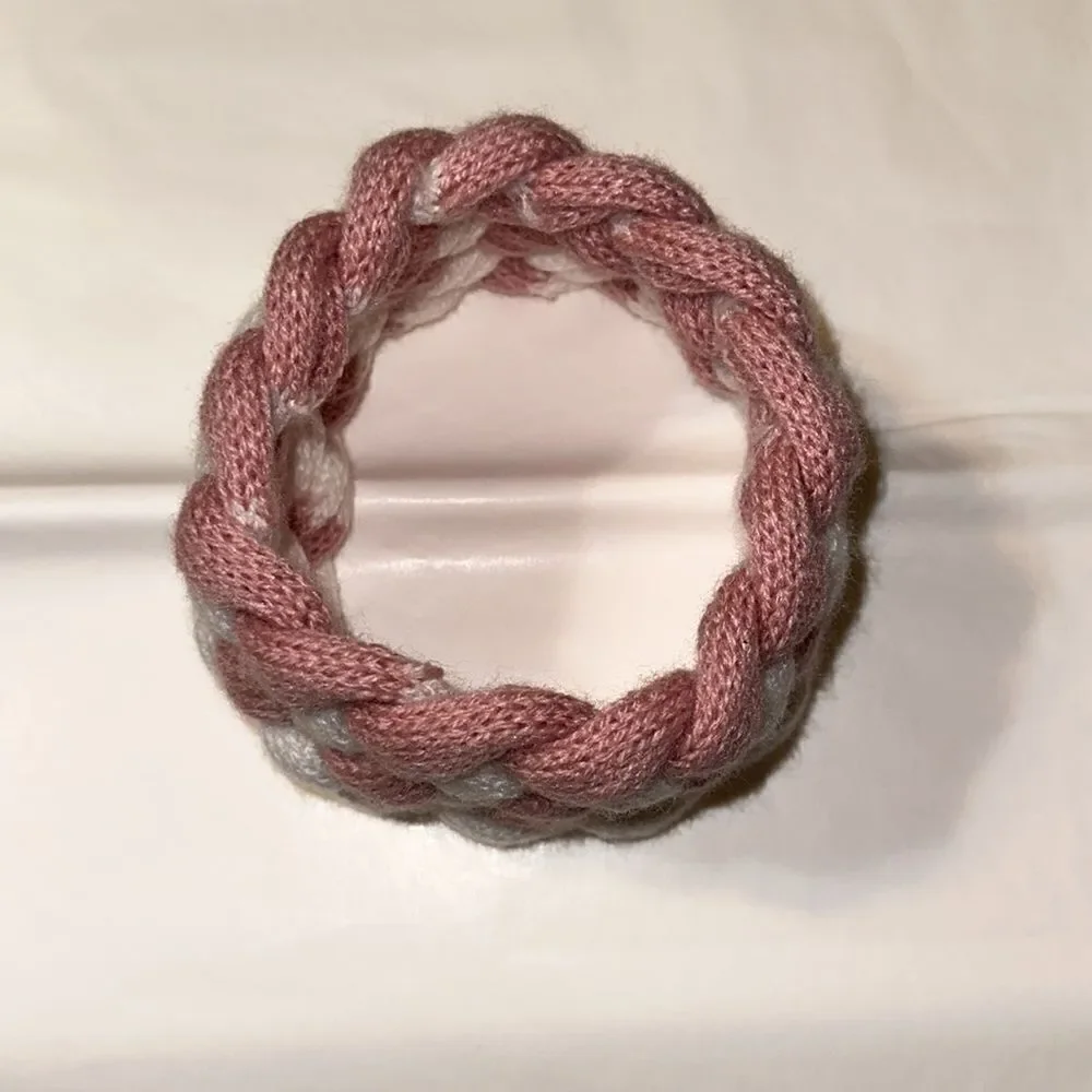White Pink Knit Braided Overlapping Warm Head Band
